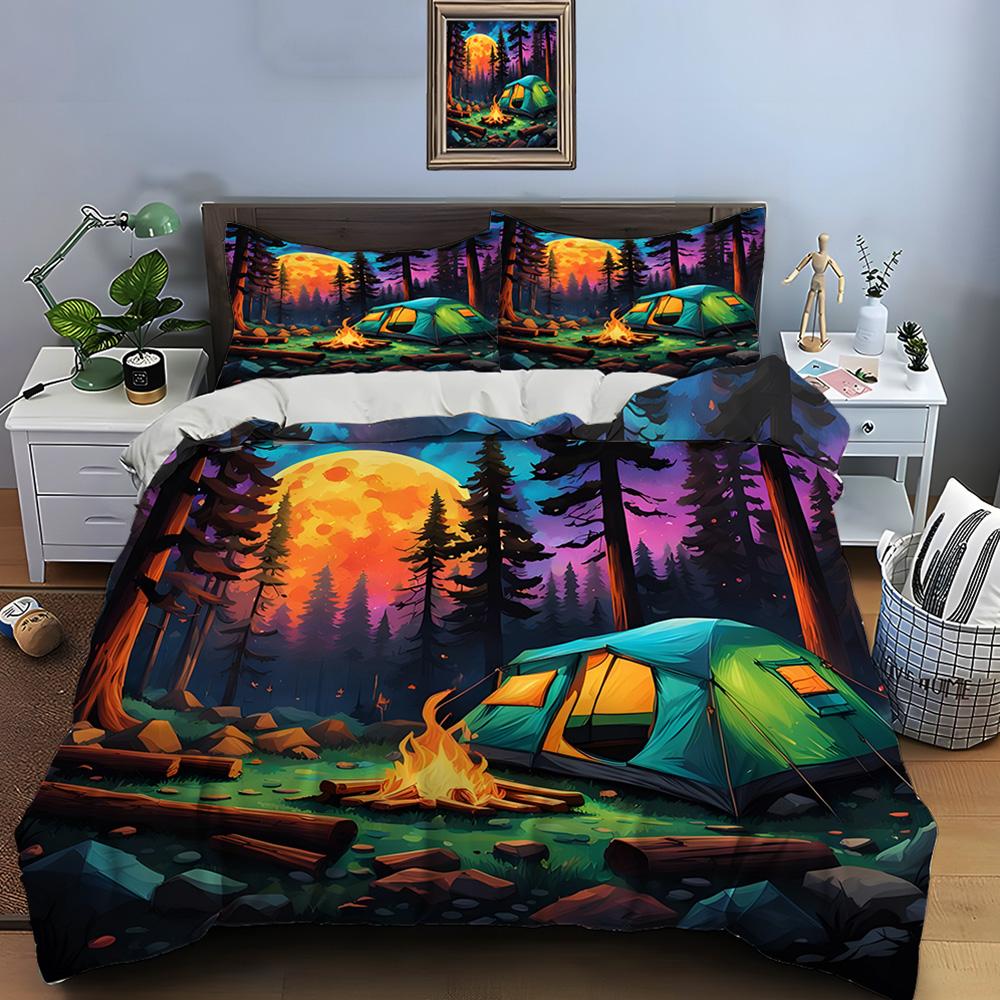 

Outdoor camping enthusiasts Print Bedding Set Duvet Cover 1 Duvet Cover 2 Pillowcases Adult and Children Bedding Set Luxury Gift EU Twin 135X200cm&set