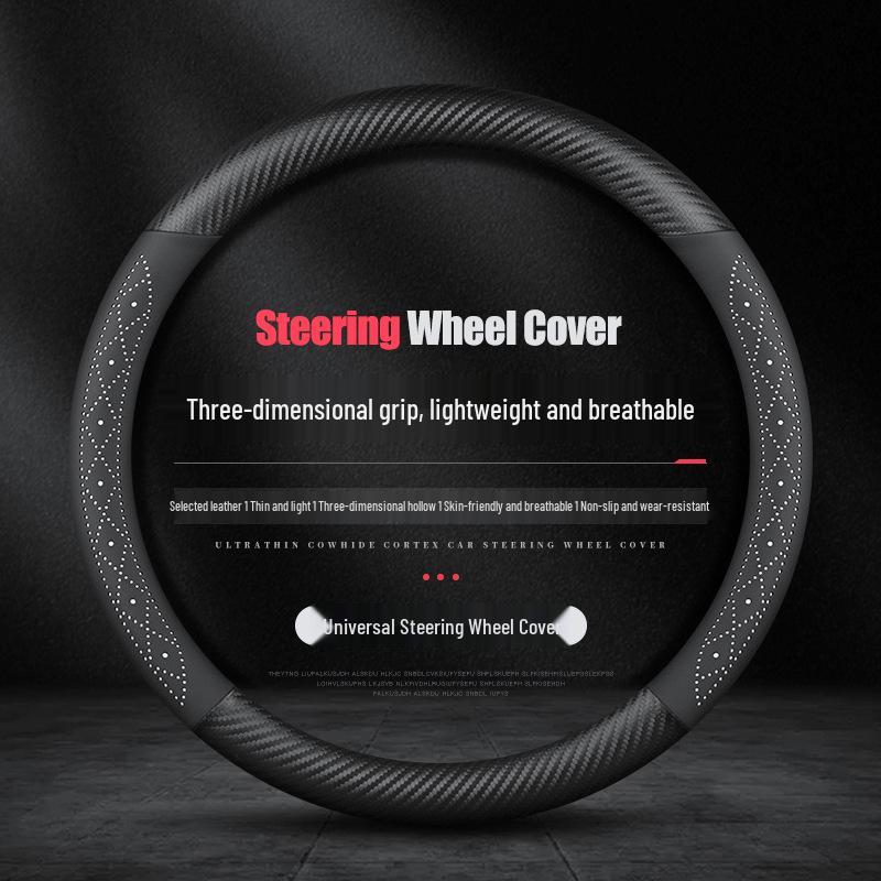 Universal Nappa Leather Steering Wheel Cover - Ultra-Thin, Anti-Slip, Breathable, Sweat-Absorbent for All Seasons
