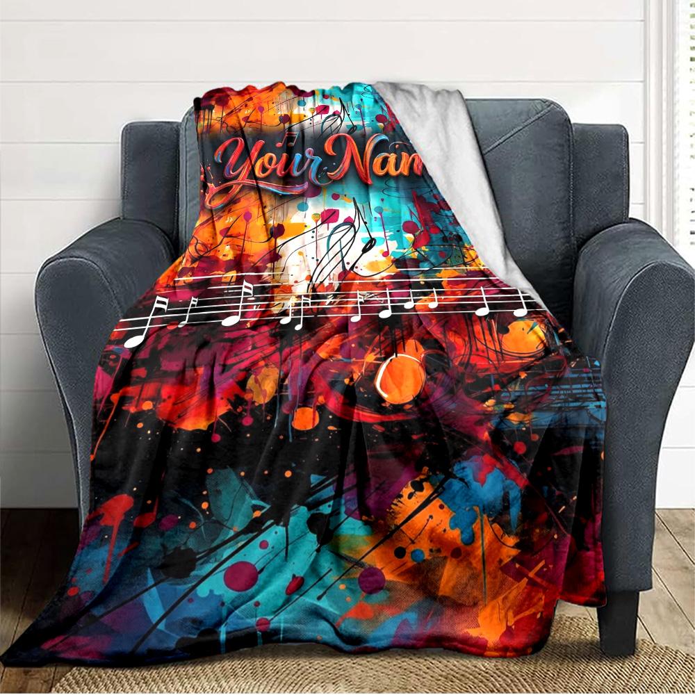 Name Custom Music Print Flannel Blanket High Quality Warm Comfortable Cover for All Seasons Perfect for Gifts Home Decor