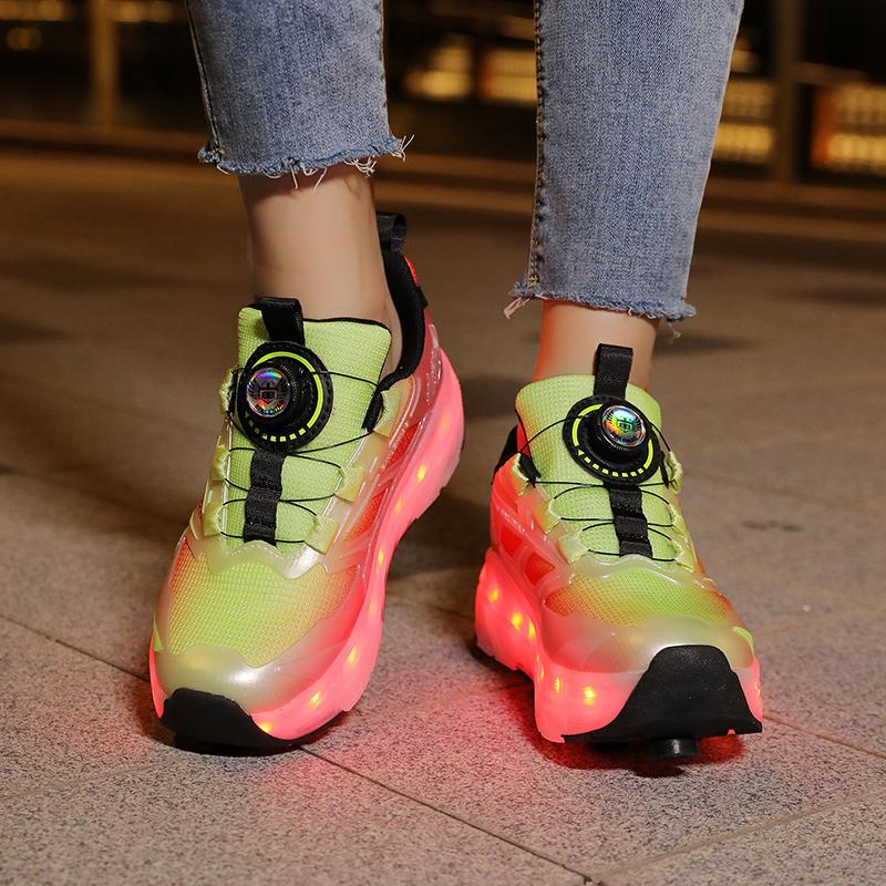 Patines de Ruedas con Freno para Niños Carga Plana Extraíble LED Cuatro Ruedas Zapatillas Deportivas Brillantes Zapatillas Brillantes para Mujer