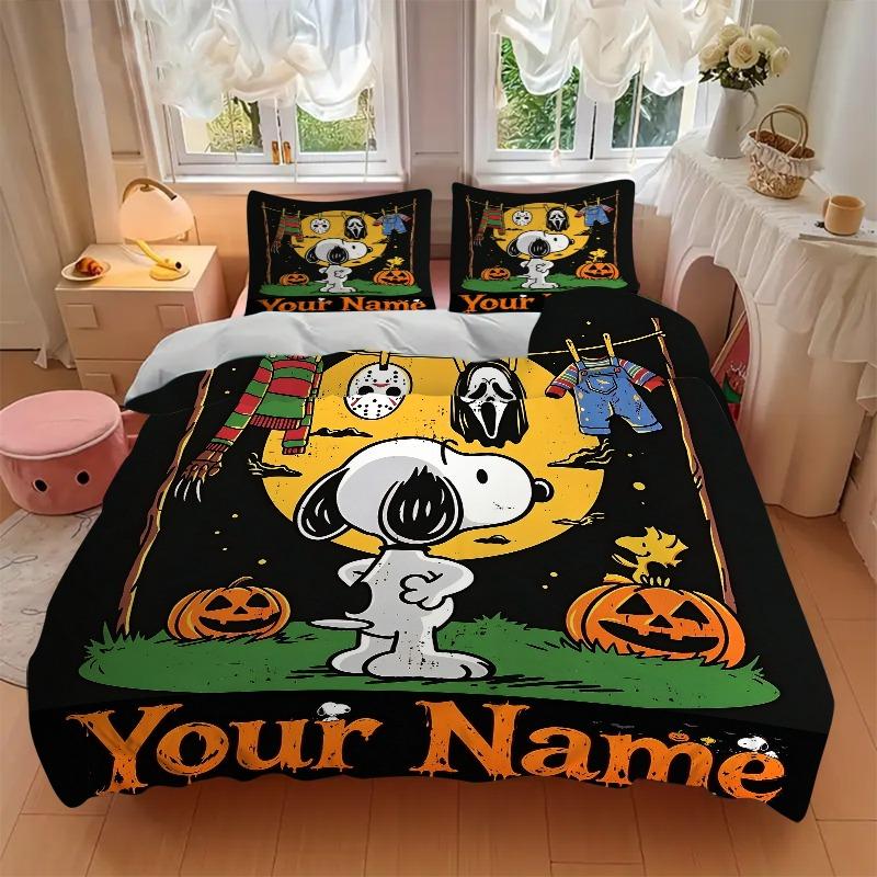 Spooky Halloween Movie Night Bedding Set Personalized Washable Custom 3Pcs Duvet Cover Pillowcases Soft Microfiber Home Bedroom Gift