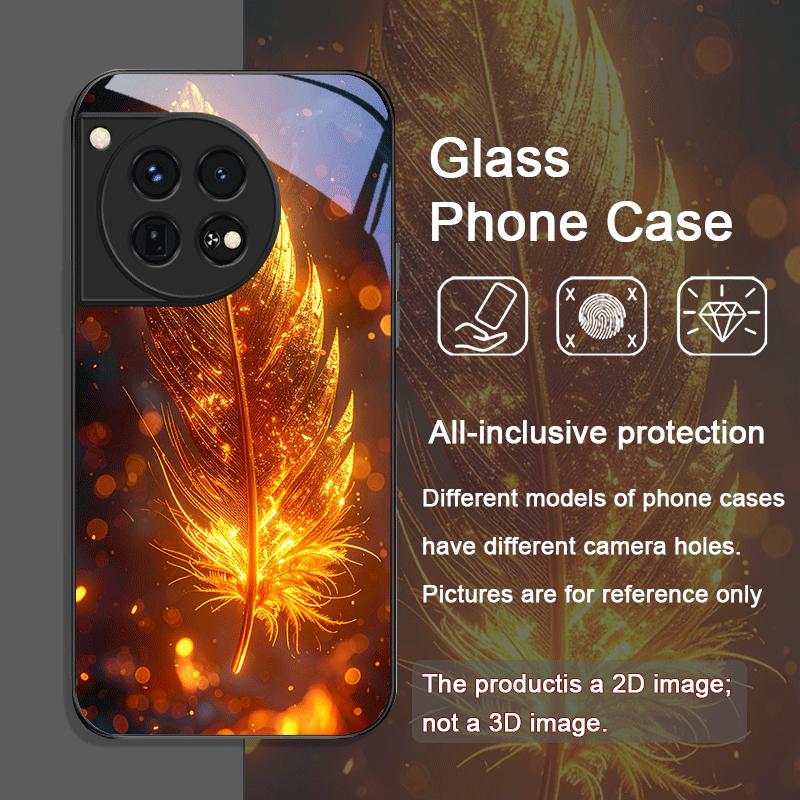 Ästhetisches Phoenix-Feuerfeder-Muster Gehärtetes Glas Handyhülle für OnePlus 13 R 12 11 10 ACE2 3 Pro Nord 2T 4 2 CE3 Lite Cover