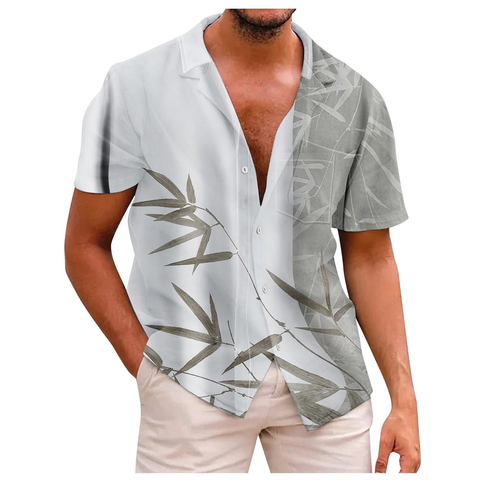 

Новая летняя мужская облегающая рубашка с принтом, большая модная повседневная мужская рубашка с коротким рукавом XXXL