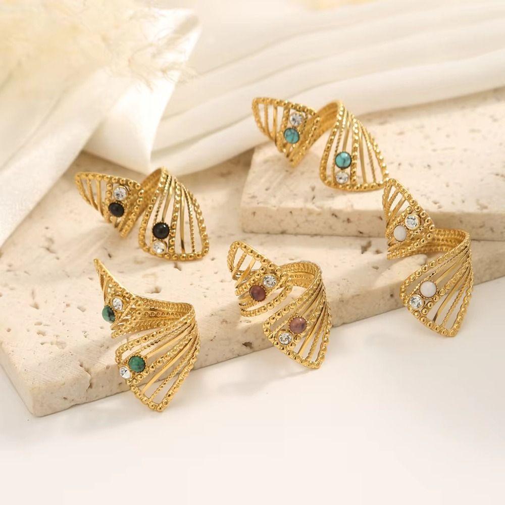 Minimalistisches Design Verstellbarer Ring 18K Goldfarbe Vergoldeter Ring Hohlring Festival-Kleidung