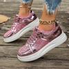 high-end Sequins Silver Leather Sneakers Flat Non-slip Casual Shoes Women 2026 Ladies Sports Comfortable Walking Shoes Outdoors