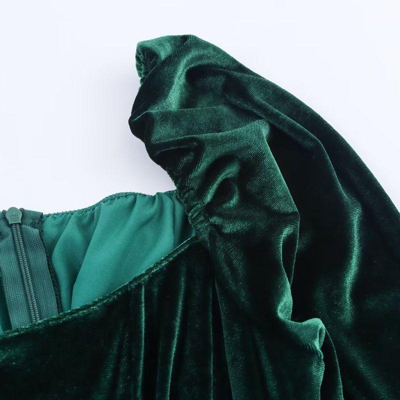 Kaslead New Women Clothes Western Style Fashion Oversized Swing Square Collar Long Sleeve Dress