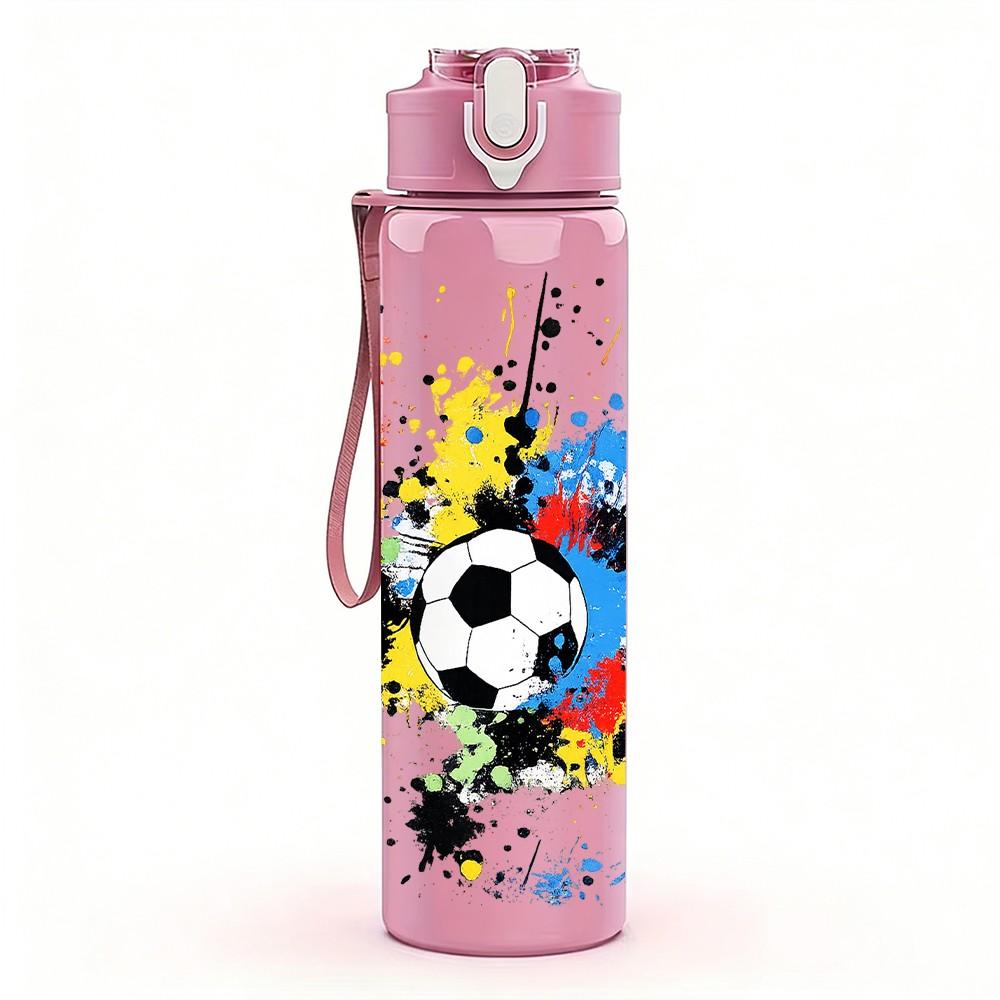 1PC Splash Color Soccer Ball Art Print 750ml Color Plastic Sports Water Bottle Leakproof Flip Straw Lid Suitable for Sports Office Home Use