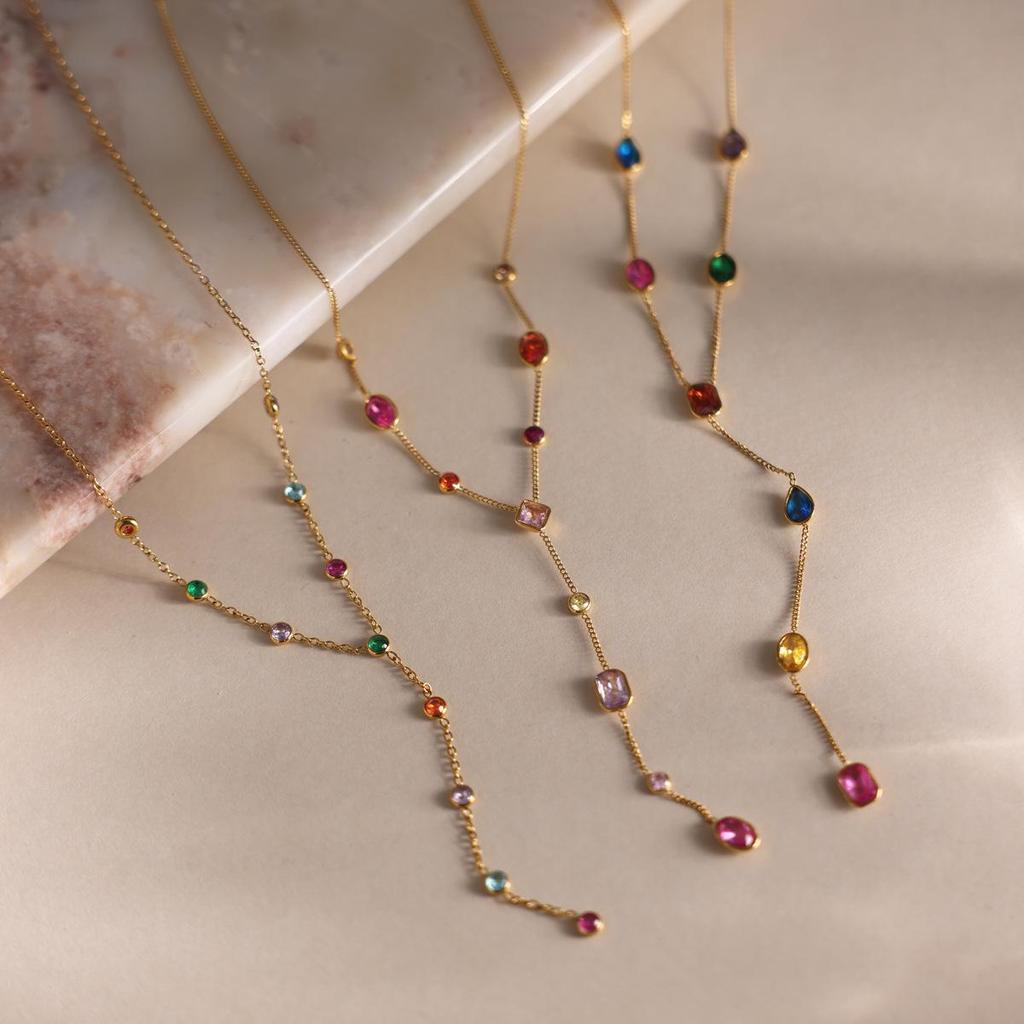 Wanxing Geometric Zirconia Y-shaped Necklace: Stainless Steel, Versatile European & American Fashion.
