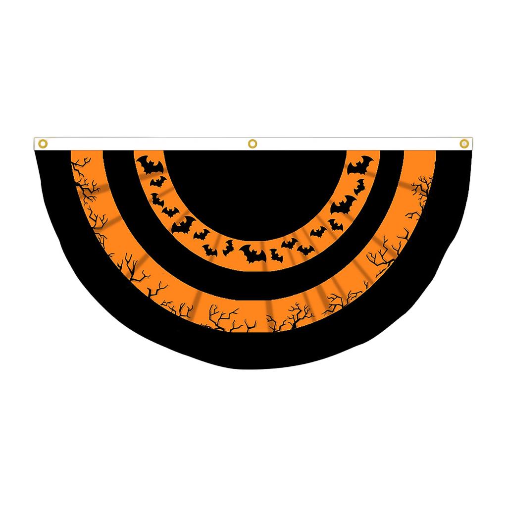 Halloween Theme Fan Shaped Banner 45x90cm Durable Polyester Fabric with Printed Patterns for Indoor Outdoor Decoration