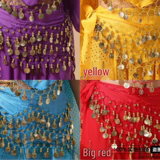 Chiffon Belly Dance Waist Chain Belt with 128 Coins for Yoga and Indian Dance Practice