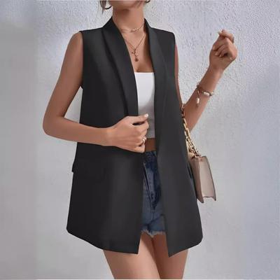 Γυναικείο αμάνικο γιλέκο μεσαίου μήκους 2024 - Ευρωπαϊκό και αμερικανικό στυλ, για καθημερινές μετακινήσεις, χωρίς γιακά.