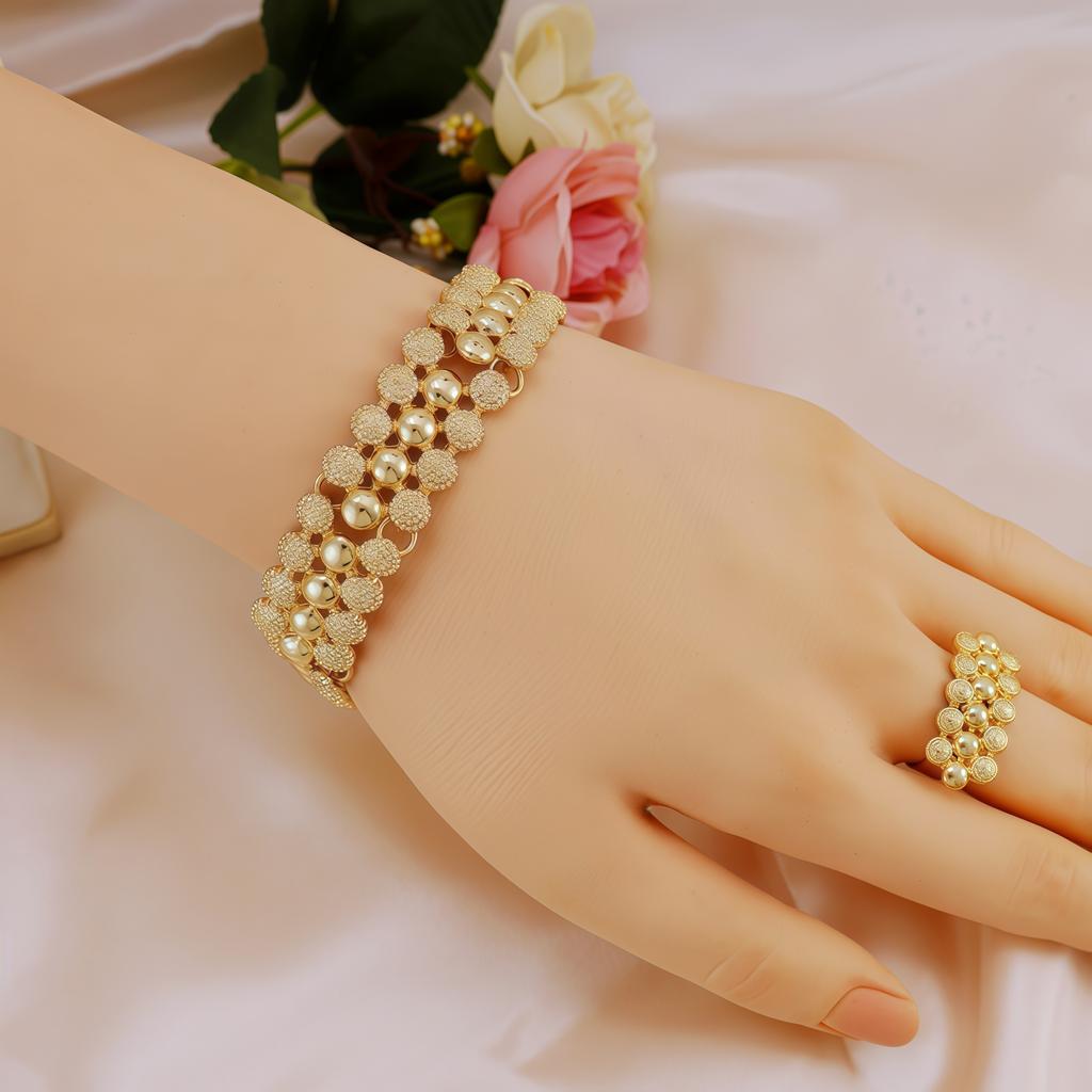 Dubai brudens halskjede, øredobber, ring og armbånd fire-delt sett, nigerianske kvinners 14K gull Zirkon sett