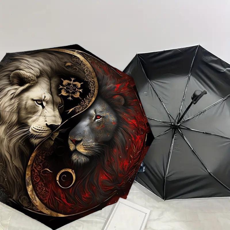 1pc Yin-Yang Lions: Harmony in Contrast Umbrella with Plastic Handle,Suitable for All Seasons Home Travel Outdoor UmbrellaDD576