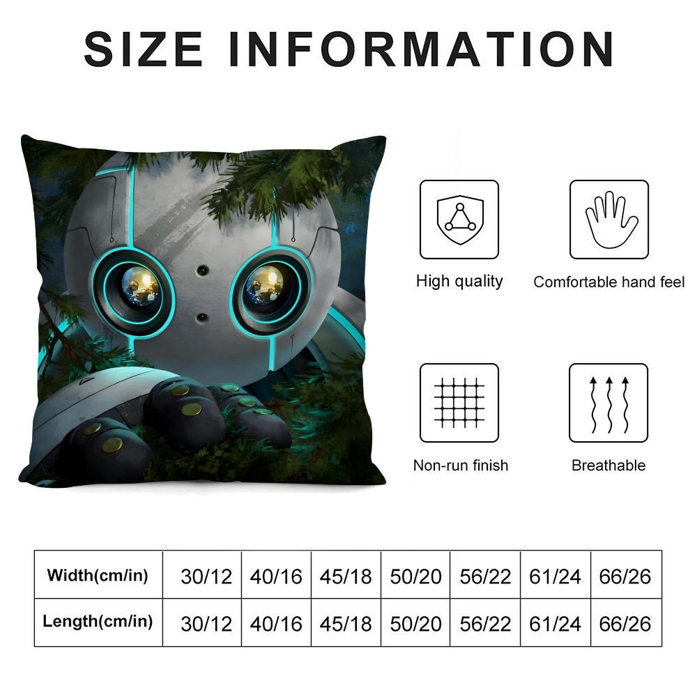 The W-Wild Robott Cartoon Cushion Cover Pillowcase Ultra Soft Skin Friendly Fabric Cloud Like Comfort & Concealed Zipper