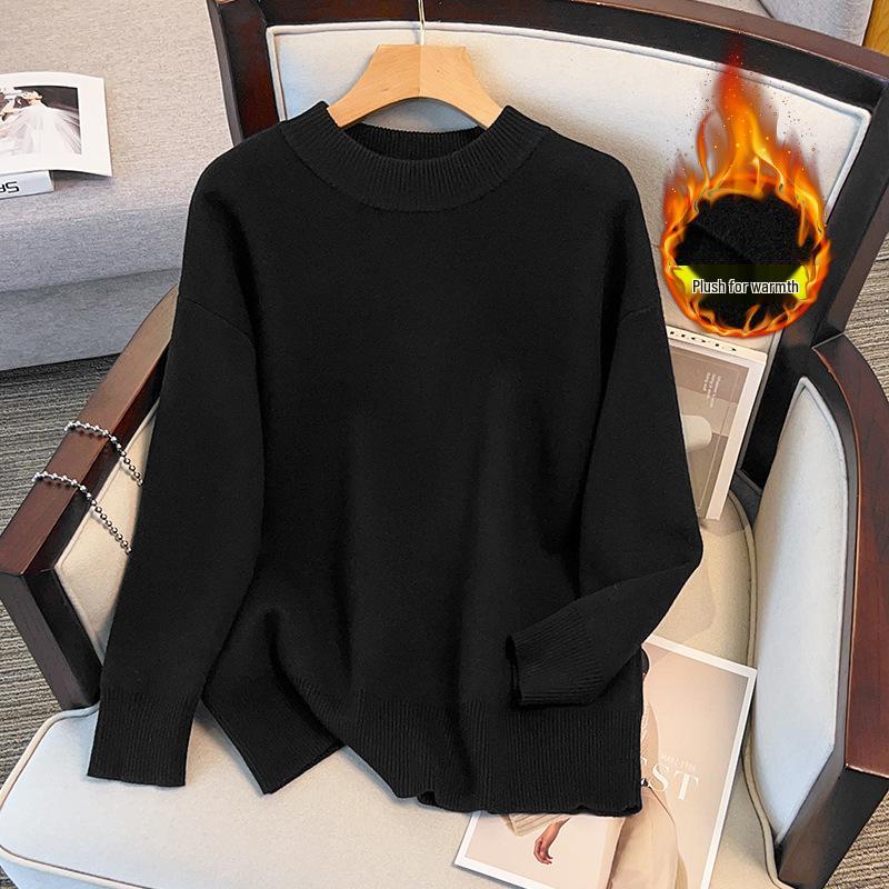 Plus Size Women's Pullover Sweater, Bust 150/160, Loose, Round Neck, Plus Velvet, Knit, 200/300 Jin