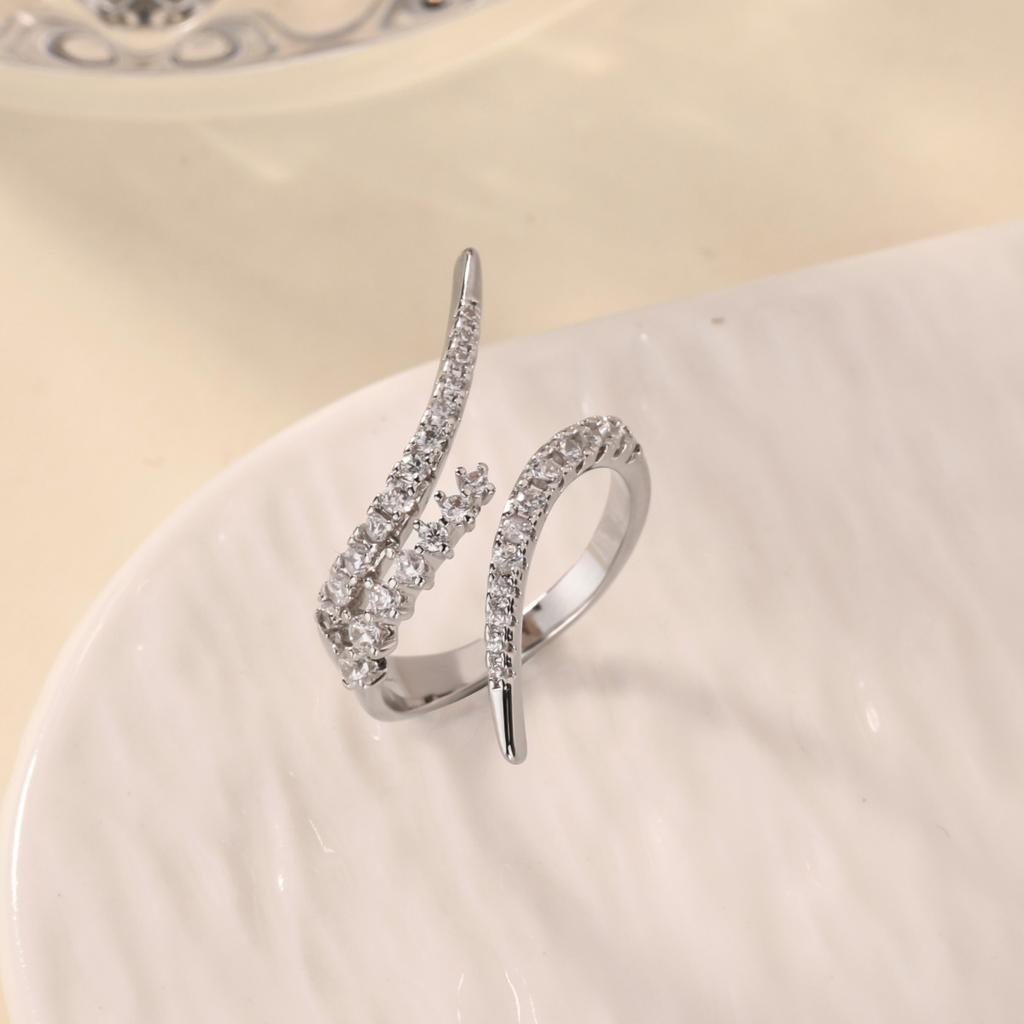 Luxury Geometric CZ Zircon Open Rings For Women Gold Color Stainless Steel Ring Shiny Fashion Jewelry Party Gift