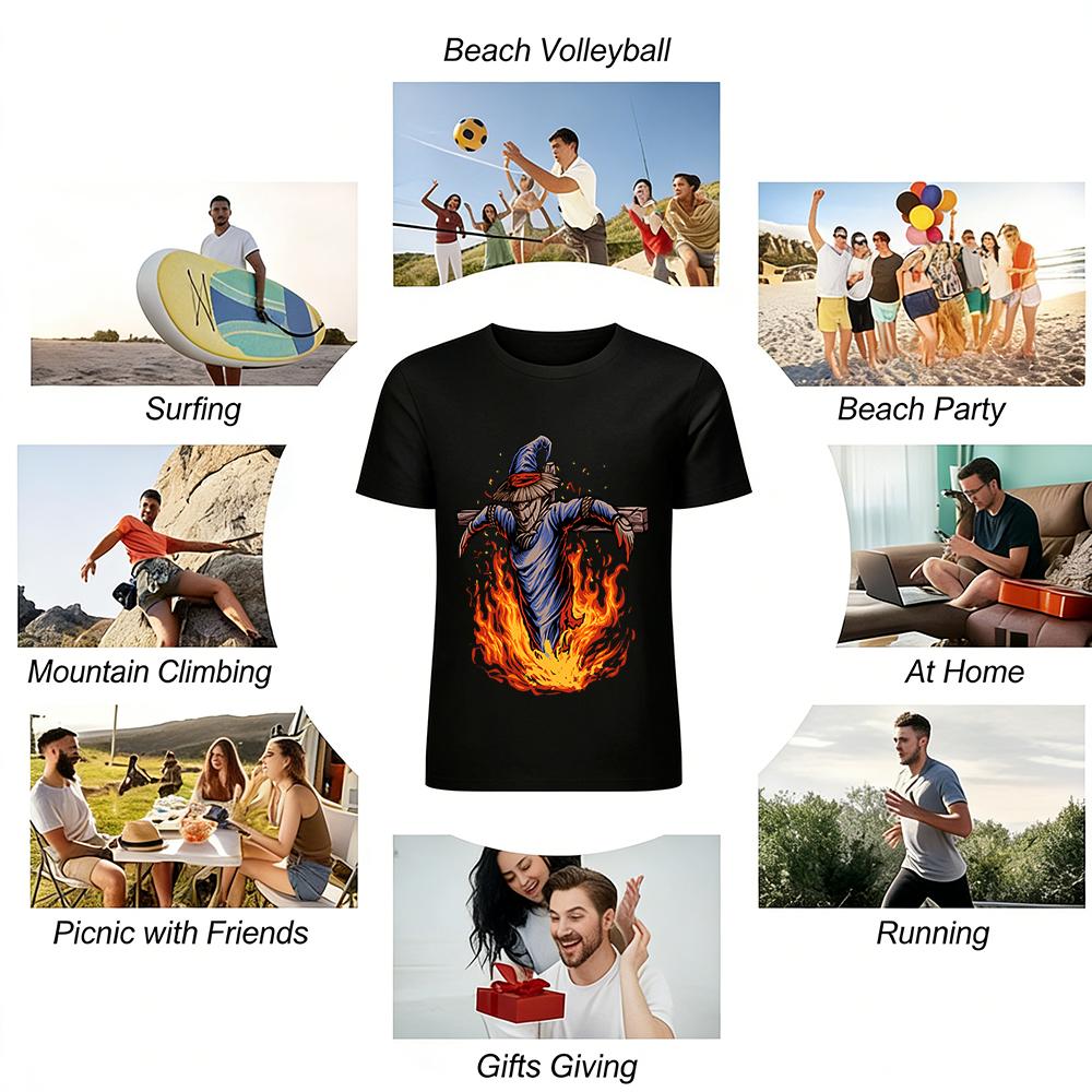 Halloween Scarecrow Burning Print Short Sleeve T-Shirt Pure Cotton T-shirt