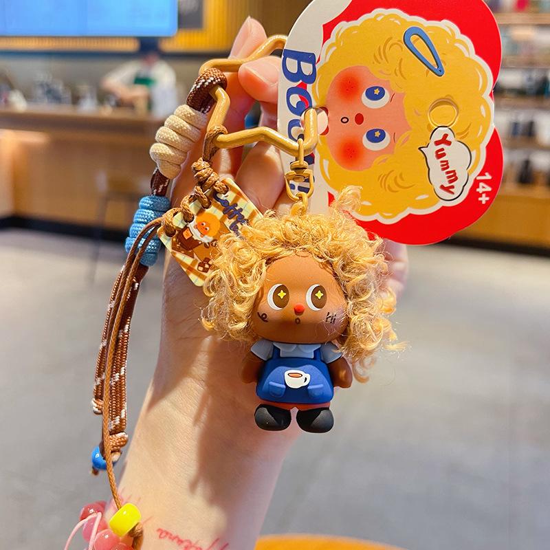 Creative Fluffy Afro Star Keychain Cute Couple Bag Charm Keyring Kawaii Backpack Korean Fashion Trendy Girl Gift