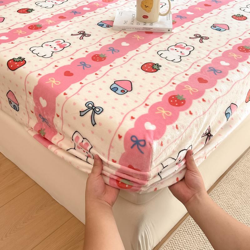 Flannel Bed Sheet Winter Warm Plush Fitted Sheet Soft Mink Cashmere Bed Linen Mattress Cover Elastic Bedspread