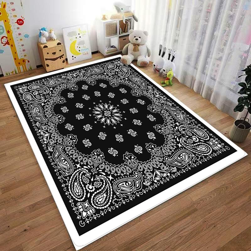 Paisley Bandana Black and White carpet Non-slip rug suitable for living room and bedroom sofas