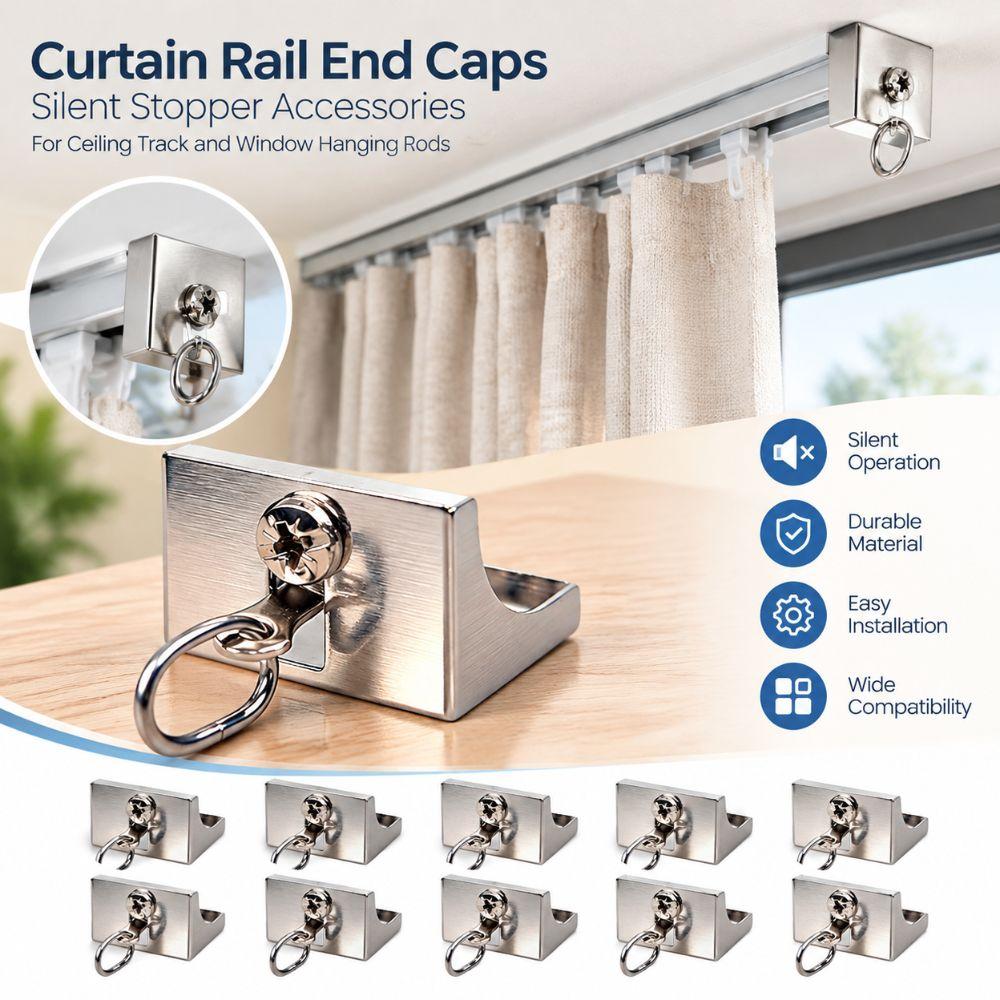 10pcs Metal Curtain Rod End Caps Quiet Track End Stop Curtain Rail Stop  Curtain Rod Accessories