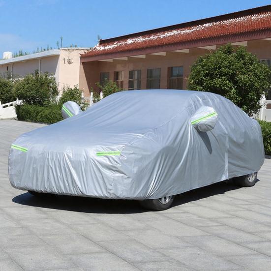All Season Car Cover with Reflective Stripes Waterproof UV Reflective Snowproof Windproof Outdoor Vehicle Cover for Sun Rain Snow And Dust Universal