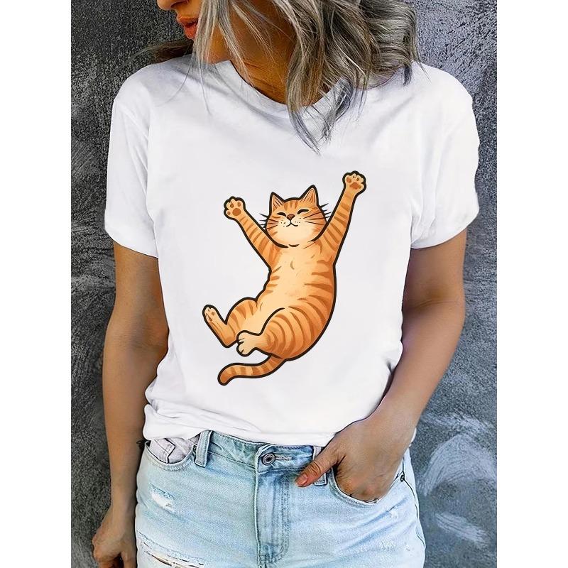 Women S Summer Short-Sleeve Printed T-Shirts, Fashionable and Casual, Machine-Washable Comfortable Fit 2D Flat Printing S