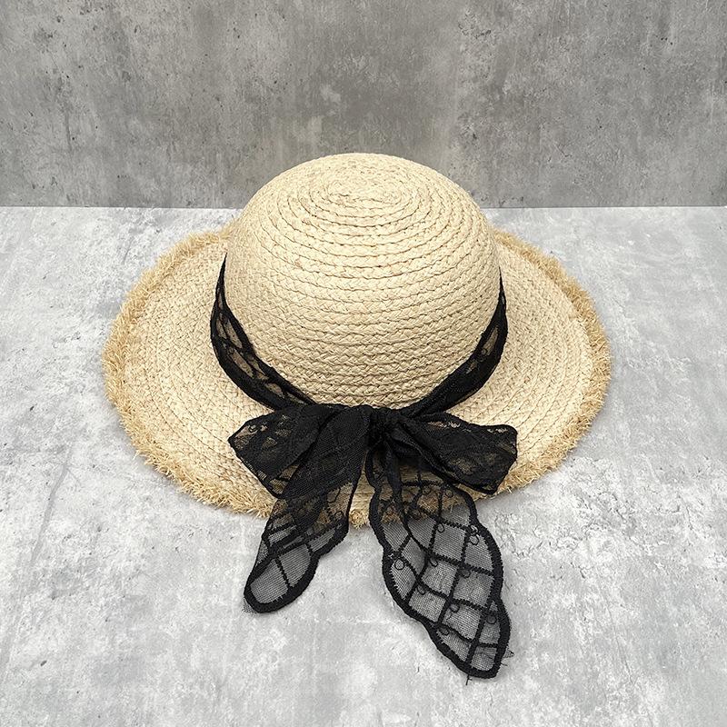 Соломенная шляпа Фейри Беррс Французская Элегантная Кружевная Лента Рафия Соломенная Шляпа Ведро Женская Летняя Пляжная M（56-58cm）