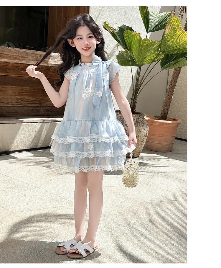 Girls' dress summer 2026 new French style small fly sleeves floral chiffon cake skirt princess skirt
