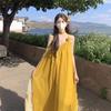 Yellow Neck Sling Dress for Women To Take Pictures In Summer and Wear a Long Skirt On the Beach for Seaside Vacation
