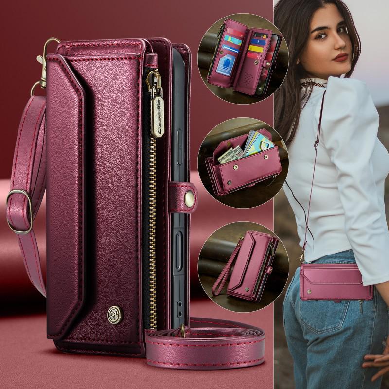 Leather Crossbody Case with Card Holder for iPhone 16/17 Pro Max