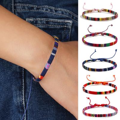 Handmade Bohemian Colorful Cotton Linen Woven Bracelet for Women Men Simple Versatile Friendship Rope Bracelet Adjustable