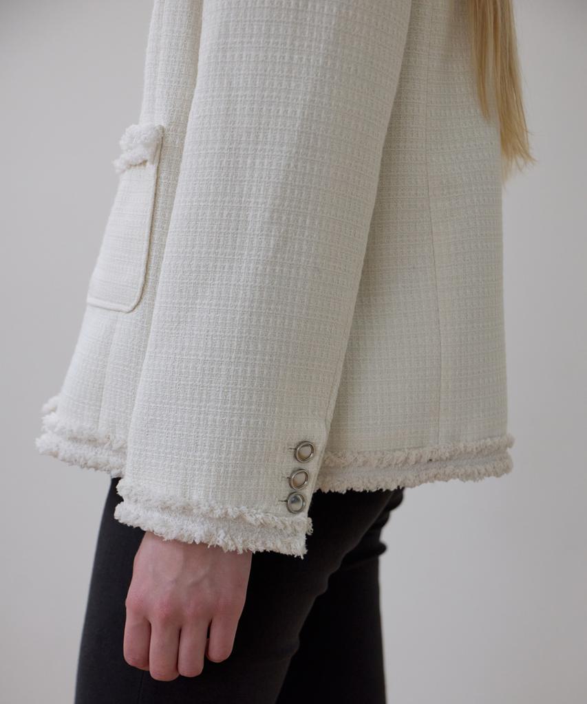 ROSEFRANTZ Fringe Pocket Tweed Jacket [Ivory]