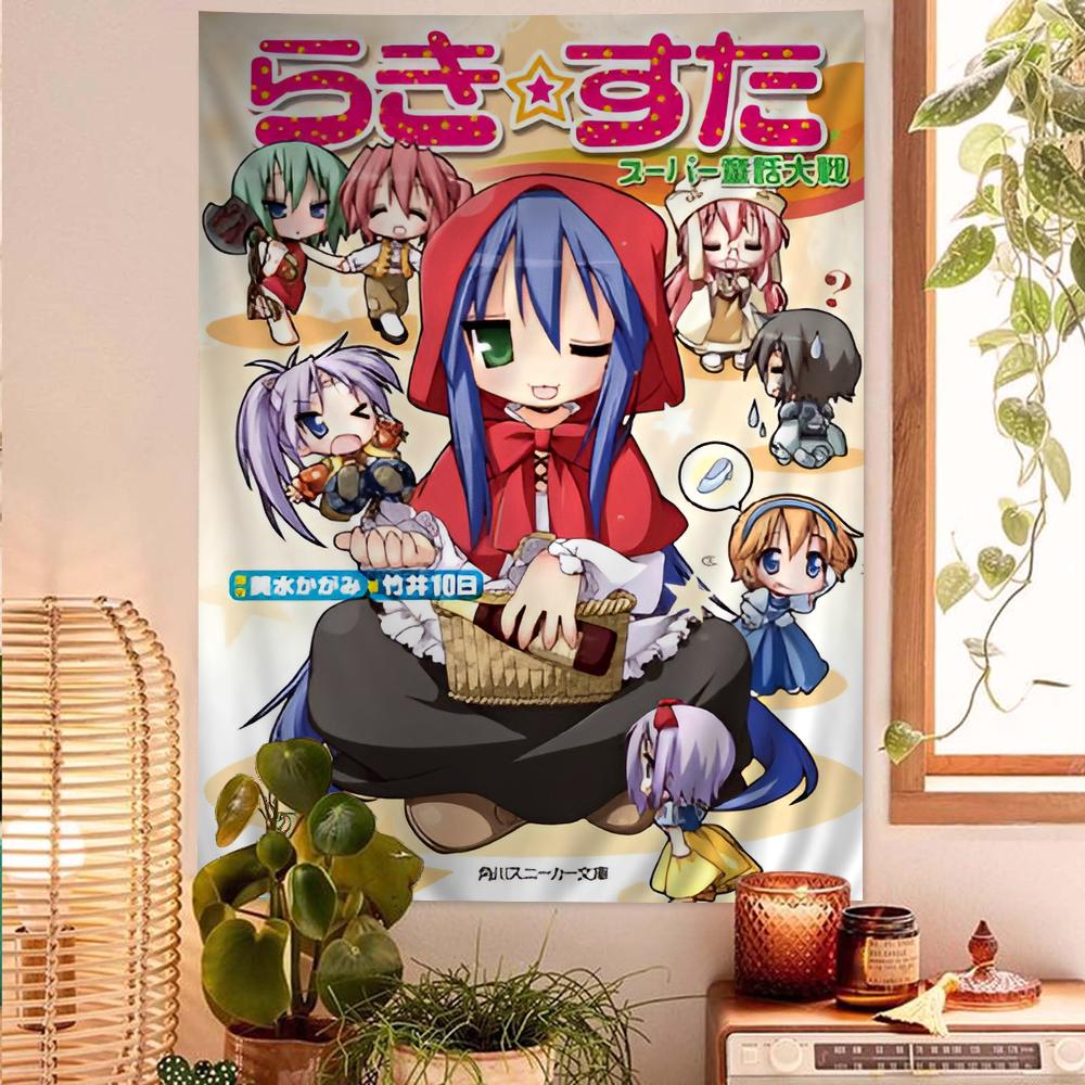 Lucky Star Anime Large Printed Wall Tapestry Hippie Vibe with Tarot Details BudgetFriendly Wall RugsHanging for Dorms  Spaces