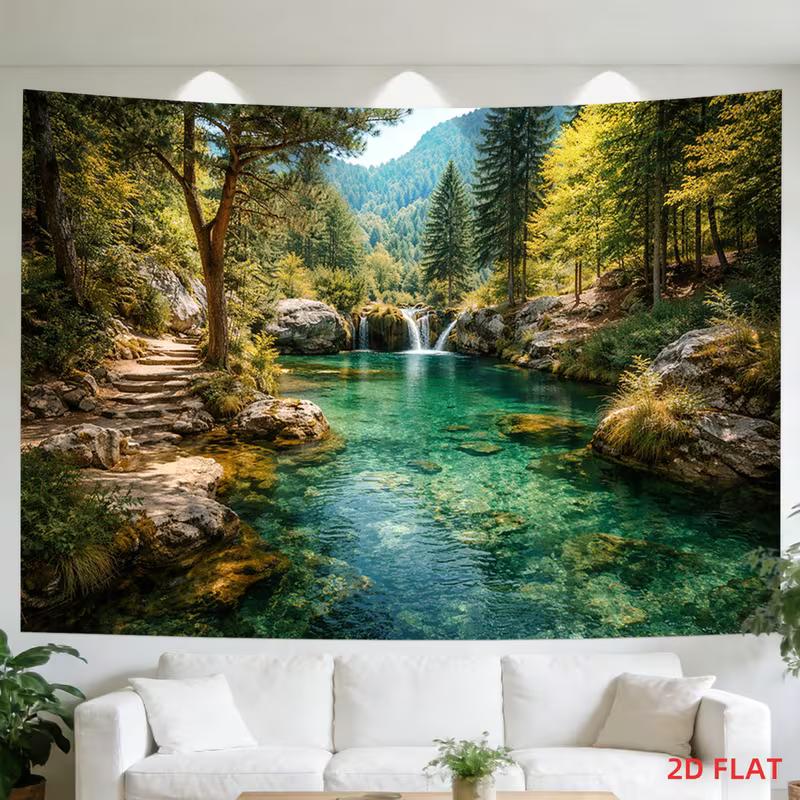 2D Conifer Mountain Riverside Bedroom Tapestry