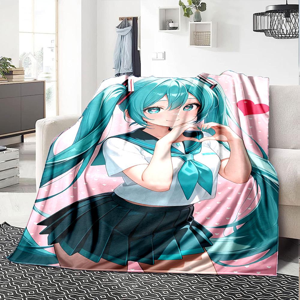 1pc Virtual Vocaloid Idol Flannel Blanket,Ultra Soft Warm Plush Throw for Home Bedroom Bed Sofa Cover Camping Picnic Gift Y72446