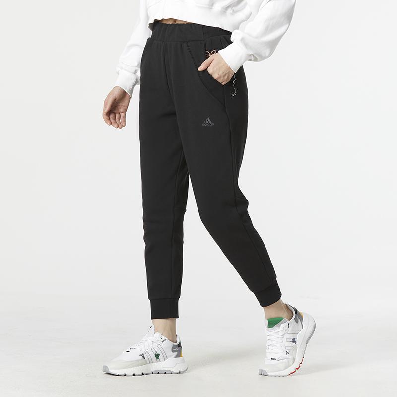 Adidas Solid Color Logo Joggers Women Bottoms Black HZ3001