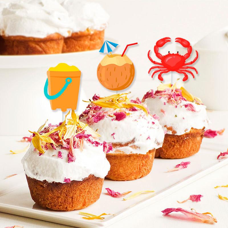 Party Summer Cake Toppers With Paper Flag Inserts Kids Birthday Prop Festival