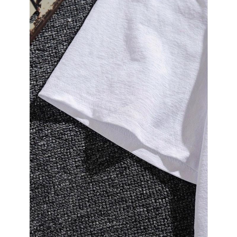 European Size Men'S Athleisure T-shirt,Crewneck,Geometric Graphic Print, Toronto Canadian Letter Print, Machine Wash, Soft Cotton Jersey, Regular Fit