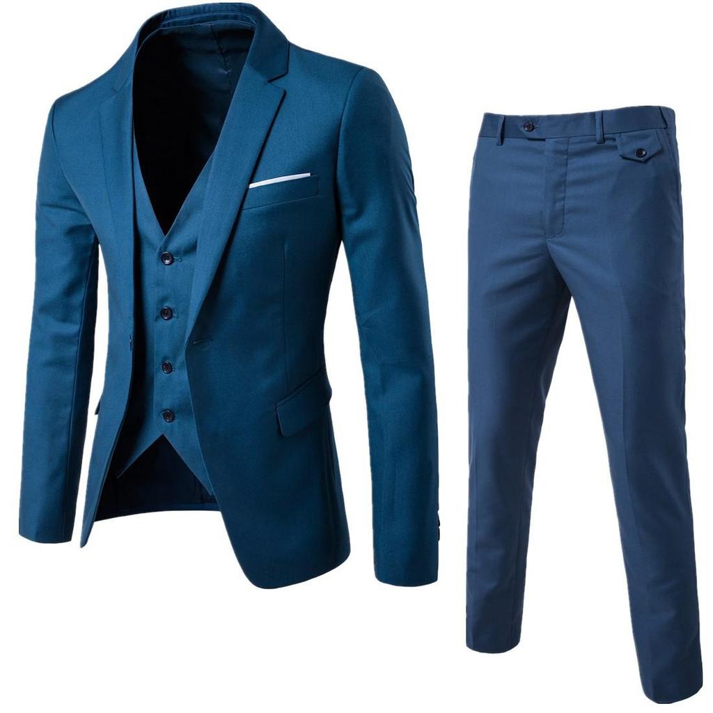 Men Suit Formal Suit Turndown Collar Pure Color One Button Suit Set Daily Wear