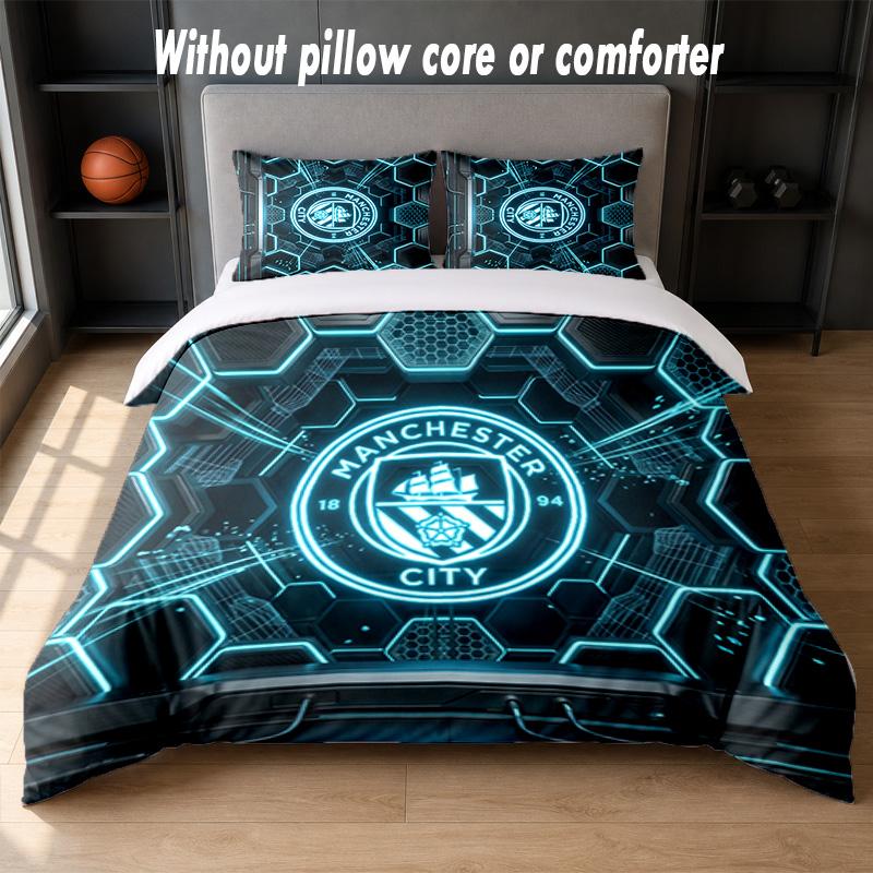 Manchester City Design Bed Bedding Set 1 Duvet Cover + 2 Pillowcases Soft Breathable Household Bed Linens