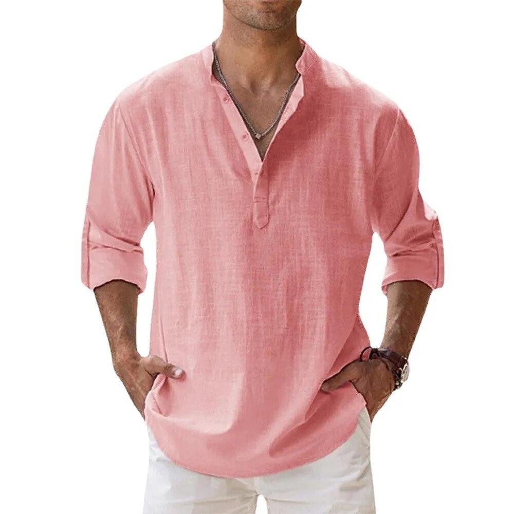 Men Cotton Linen Shirts for Men Casual Shirts Lightweight Long Sleeve Henley Beach Shirts Hawaiian T Shirts for Men Streetwear