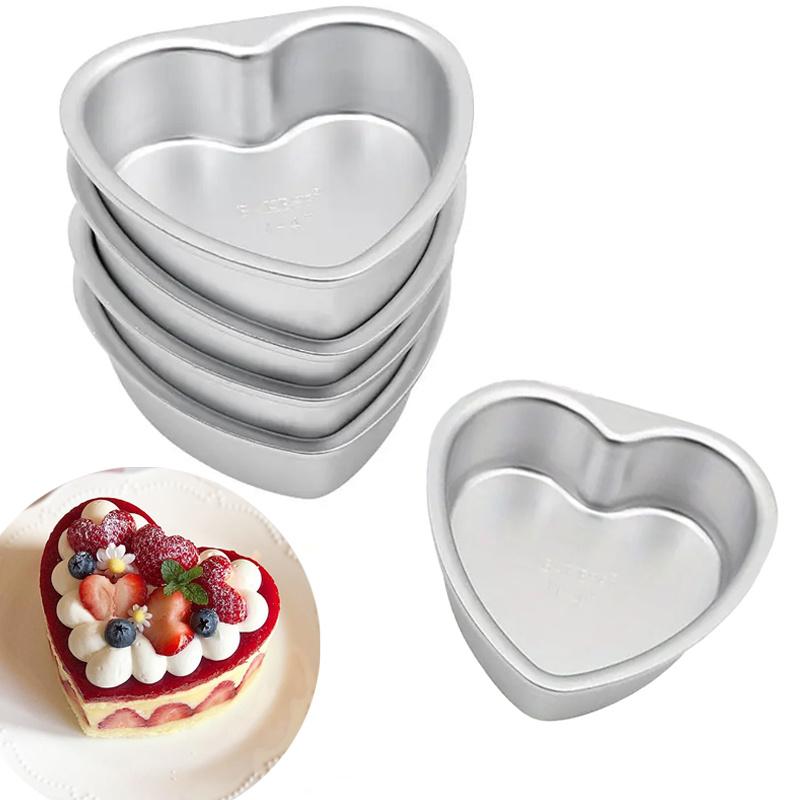 3 Inch Heart Shaped Cake Pan Mold Solid Bottom Aluminum Alloy Chocolate Cake Pan Silver Tin Baking Mold Mould