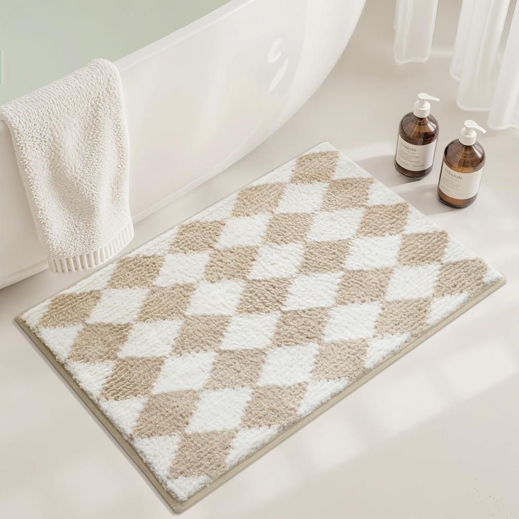 Cute Square Pink Checkered Bathroom Absorbent Carpet Bedroom Decoration Bedside Carpet Home Decoration