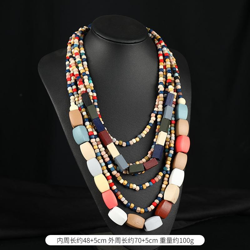 Handmade super exaggerated bohemian wood bead necklace music festival stage catwalk retro personalized vacation accessories