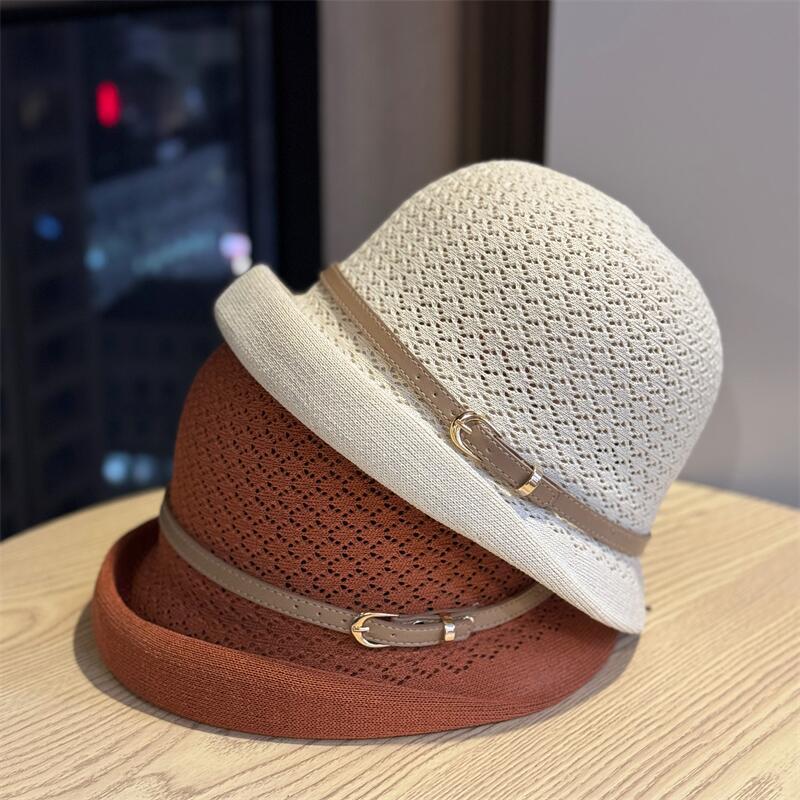 New bucket hat summer vacation travel bucket hat casual versatile photo good-looking hat linen weaving tide