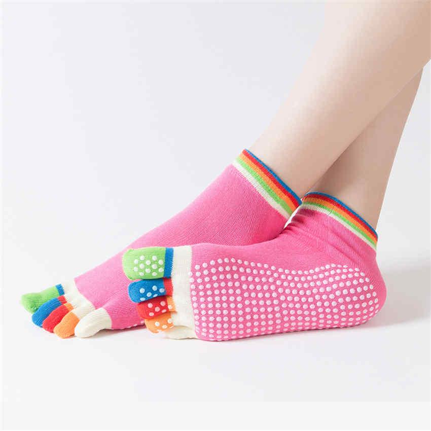 Sports Colorful Yoga Socks Fitness And Pilates Cotton Breathable Socks Rainbow Workout Anti Slip