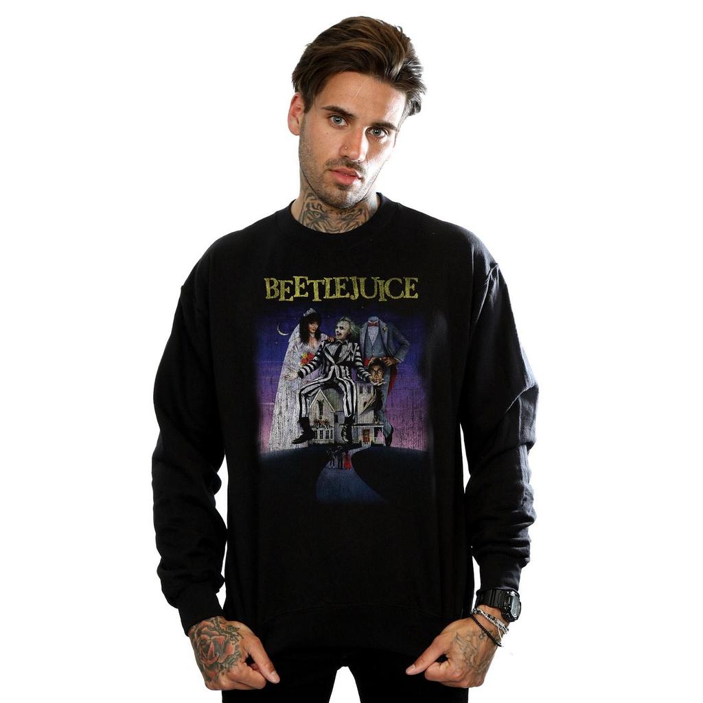 Beetlejuice Mens Distressed Poster Sweatshirt