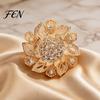 Oxidation Resistant Pins Retro Rhinstone Flower Brooch for Women, Golden Plated Alloy Floral Versatile Clothing Jewelry Lapel Pin, Accessories Wedding