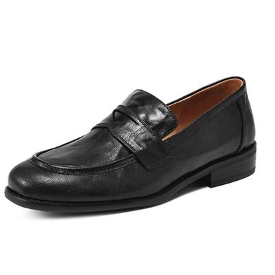 Women's Loafers Black Low Heeled Loafers New Minimalist Style Round Head Single Shoes Commuter Small Leather Shoes Women